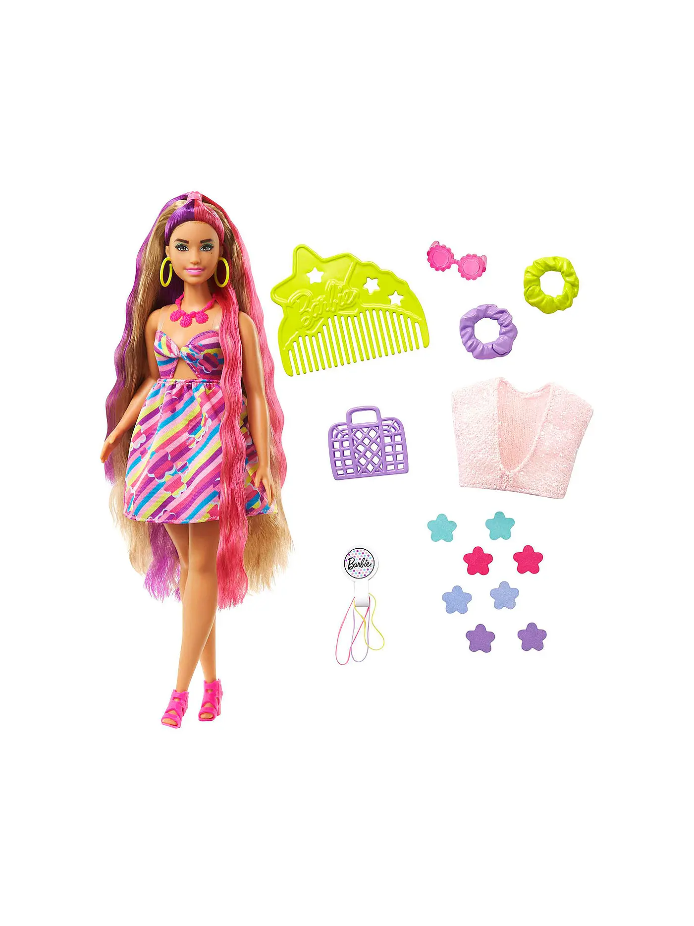 MATTEL | Barbie Totally Hair Puppe (brünett) im Blumen-Print Kleid | 